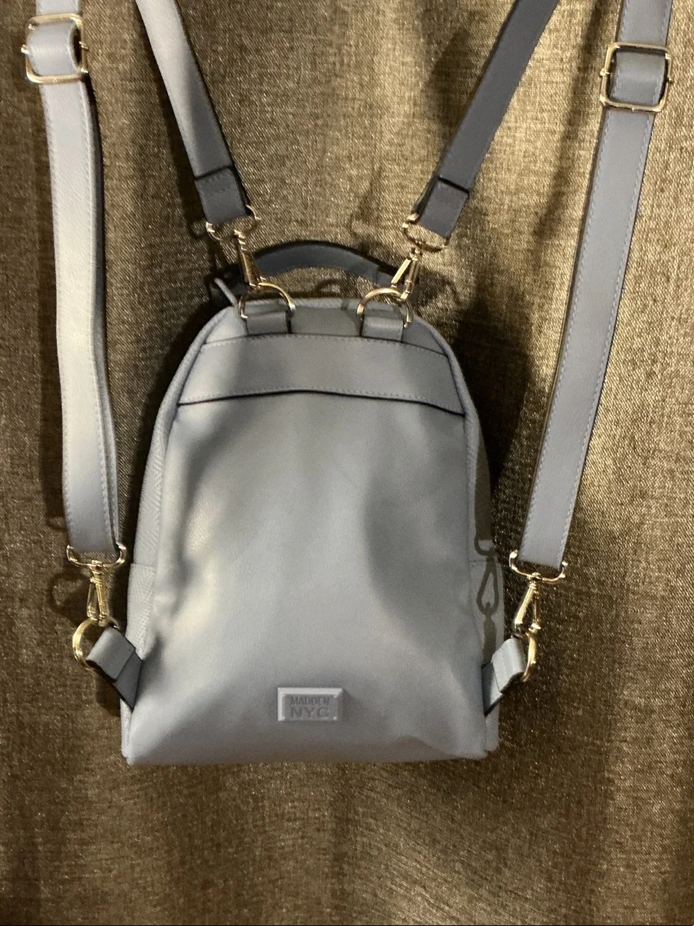 Mini Textured Light Gray Backpack with Gold Hardware